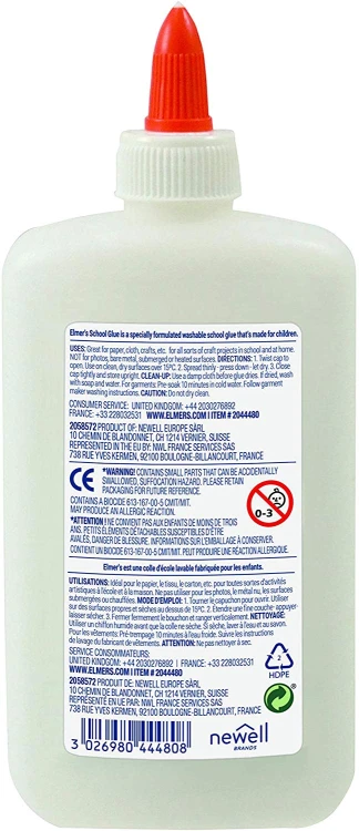 ELMER'S biały klej w płynie WASHABLE, NO RUN SCHOOL GLUE 225 ml, 2079102