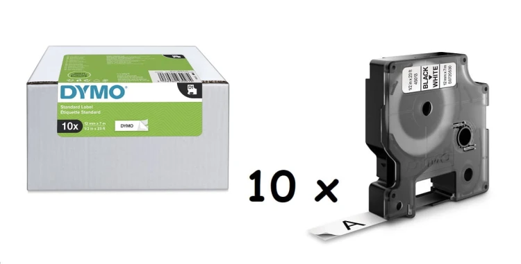DYMO Taśma D1 VALUE PACK 10 szt. - 12 mm x 7 m, czarny / biały