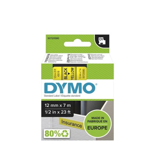 Taśma D1 - 12 mm x 7 m, czarny / żółty, 45018, S0720580