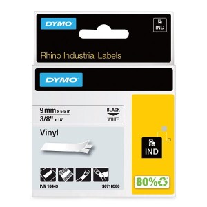 DYMO Rhino 18443 Taśma winylowa 9 mm biała / czarny nadruk 5,5 m S0718580