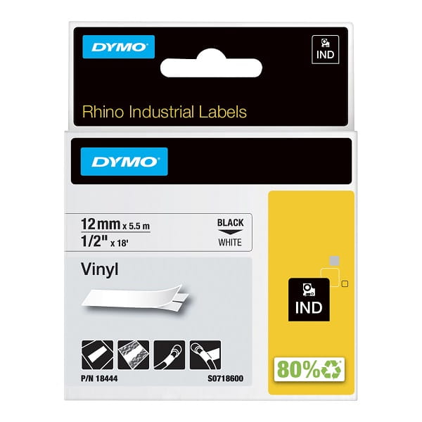 DYMO Rhino 18444 taśma winylowa 12 mm biała czarny nadruk S0718600
