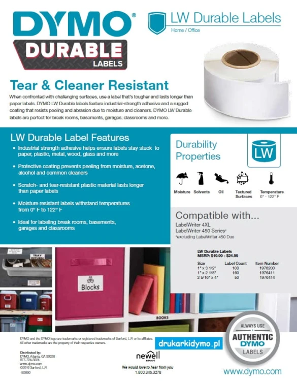 DYMO LabelWriter Durable etykieta wielofunkcyjna, 25mm x 25mm, 1933083, 2112286
