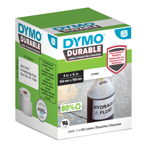 DYMO LabelWriter Durable, duża etykieta wysyłkowa, 104 mm x 159 mm, 200 szt., 1933086, 2112287