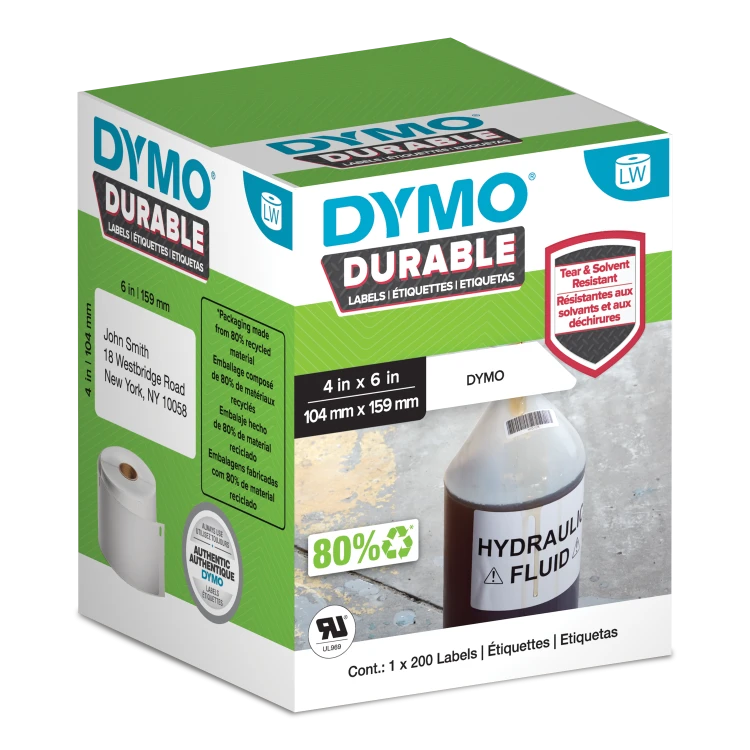 DYMO LabelWriter Durable, duża etykieta wysyłkowa, 104 mm x 159 mm, 200 szt., 1933086, 2112287