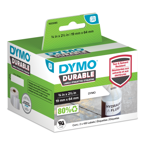 DYMO LabelWriter Durable, etykieta do kodów kreskowych, 19 mm x 64 mm, 900 szt., 1933085, 2112284