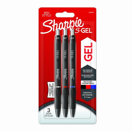 Sharpie S-GEL długopis żelowy CZARNY 3 szt. wkład niebieski/czarny/czerwony, 2136596
