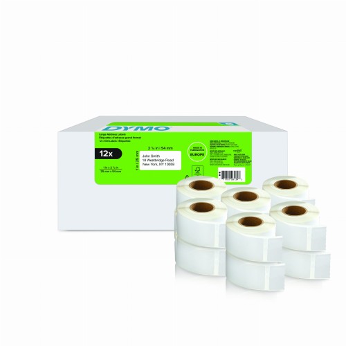Pakiet Etykieta na adres zwrotny - 25 x 54 mm, białe, 12 rolek po 500 etykiet, 11352, 2177563