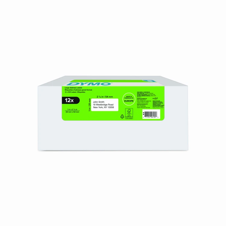 Pakiet Etykieta na adres zwrotny - 25 x 54 mm, białe, 12 rolek po 500 etykiet, 11352, 2177563