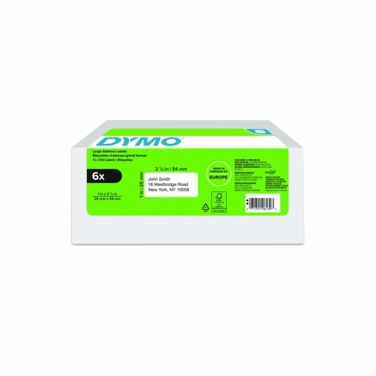Pakiet Etykieta na adres zwrotny - 25 x 54 mm, białe, 6 rolek po 500 etykiet, 11352, 2177564