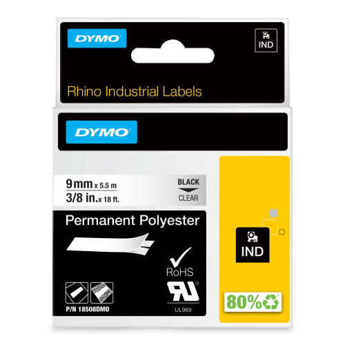 RHINO Taśma Poliestrowa Trwała przezroczysta 9mm, 18508DMO, S0718160