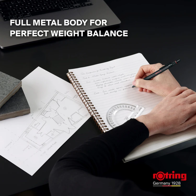 ROTRING 600 ołówek CZARNY 0,5 mm w zestawie z notesem i etui