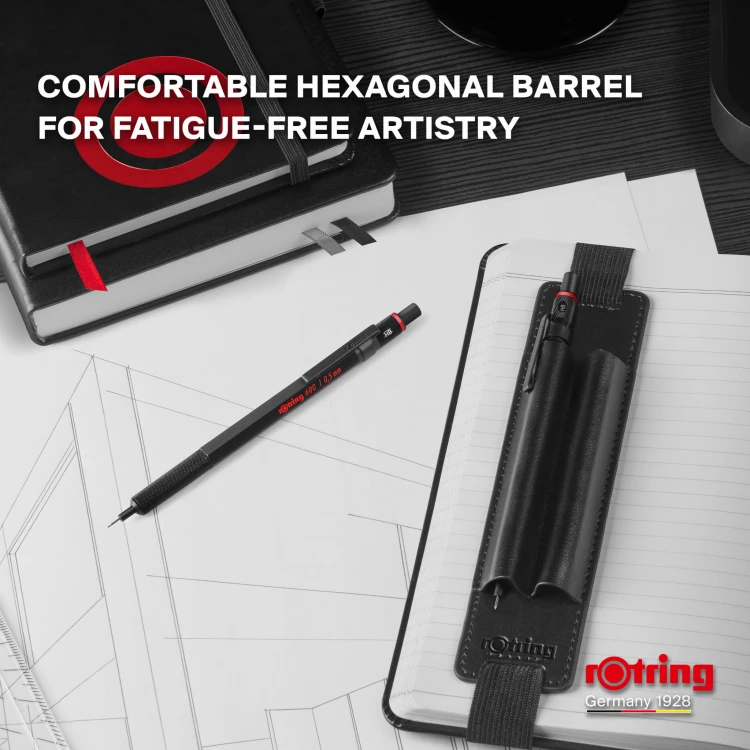 ROTRING 600 ołówek CZARNY 0,5 mm w zestawie z notesem i etui