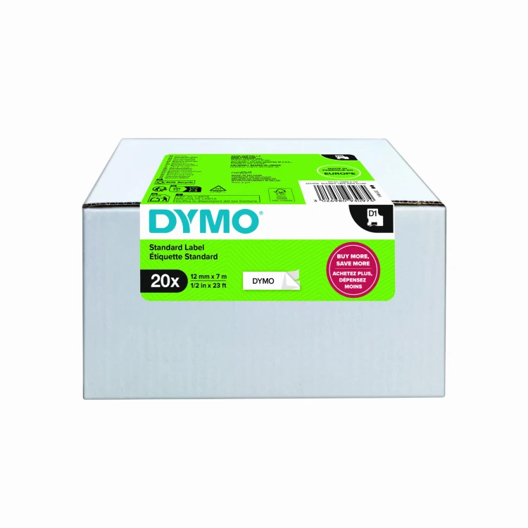 DYMO Taśma D1 MEGA VALUE PACK 20 szt. - 12 mm x 7 m, czarny / biały